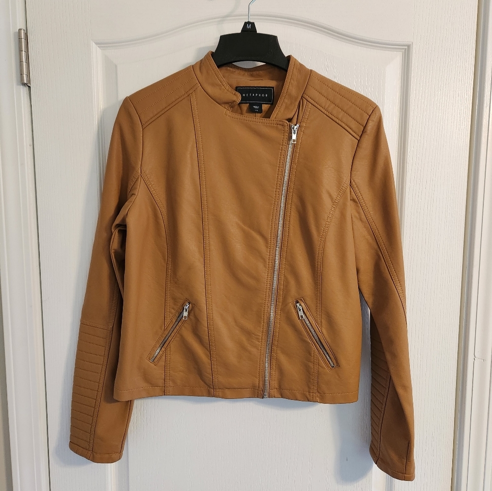 Brand New Faux Leather Jacket Metaphor Moto Biker Jacket Tobacco Brown